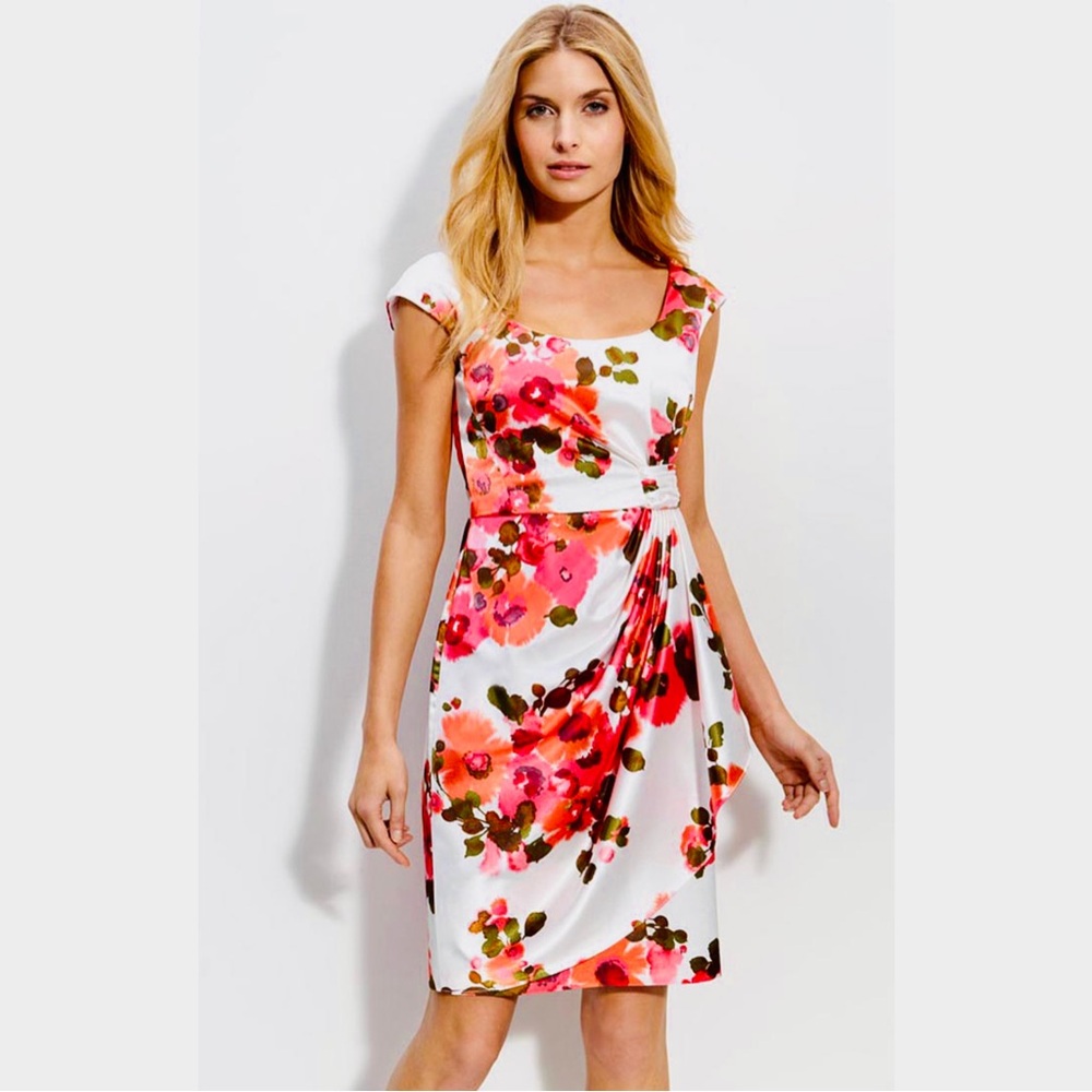Maggy London Beautiful Floral Dress with Invisible Back Zipper Size 10